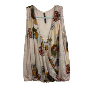 Manila Grace Floral Silk Sleeveless Blouse